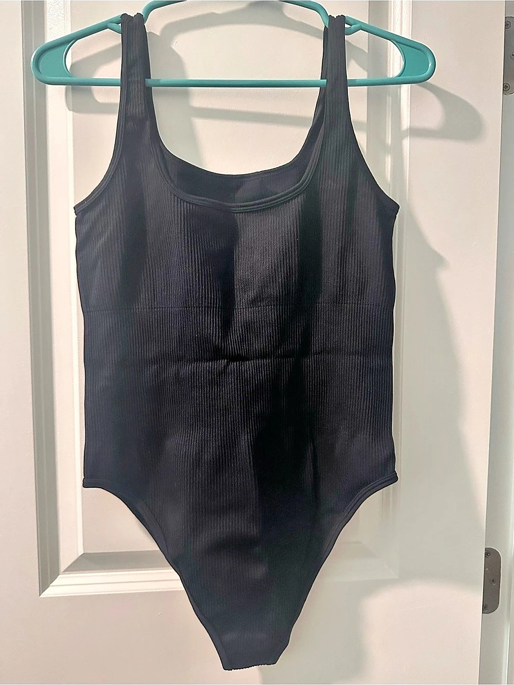 OQQ Ribbed Sleeveless Square Neck Bodysuit Black Large Like New